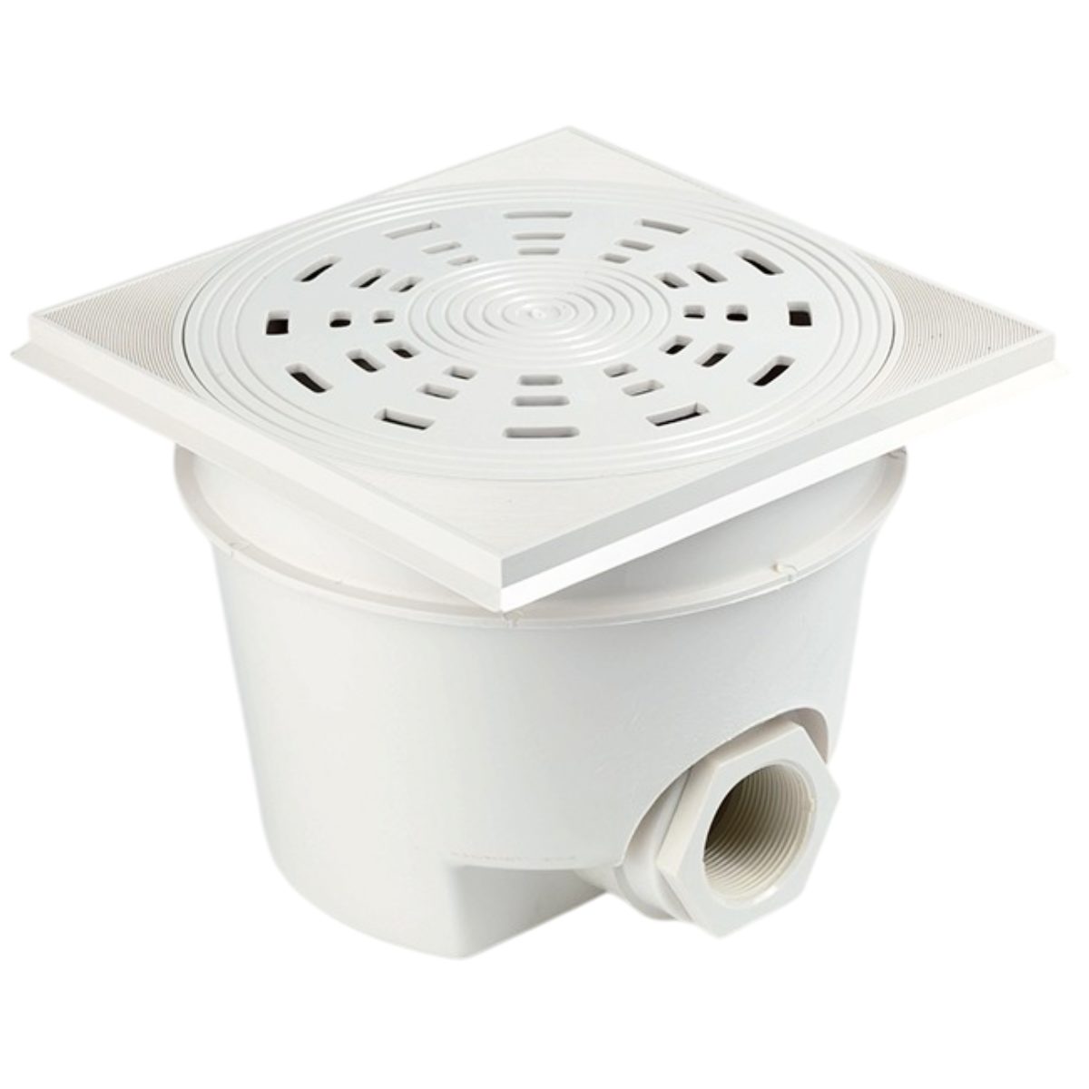 0495976 Scarico di fondo diametro 210 mm per piscine in cemento armato o pannelli acciaio con rivestimento Liner o PVC Astralpool Immagine che mostra uno scarico di fondo per piscina installato sulla superficie del fondo, con il sistema progettato per raccogliere e dirigere l'acqua verso il sistema di filtrazione, mantenendo l'acqua della piscina pulita e priva di detriti