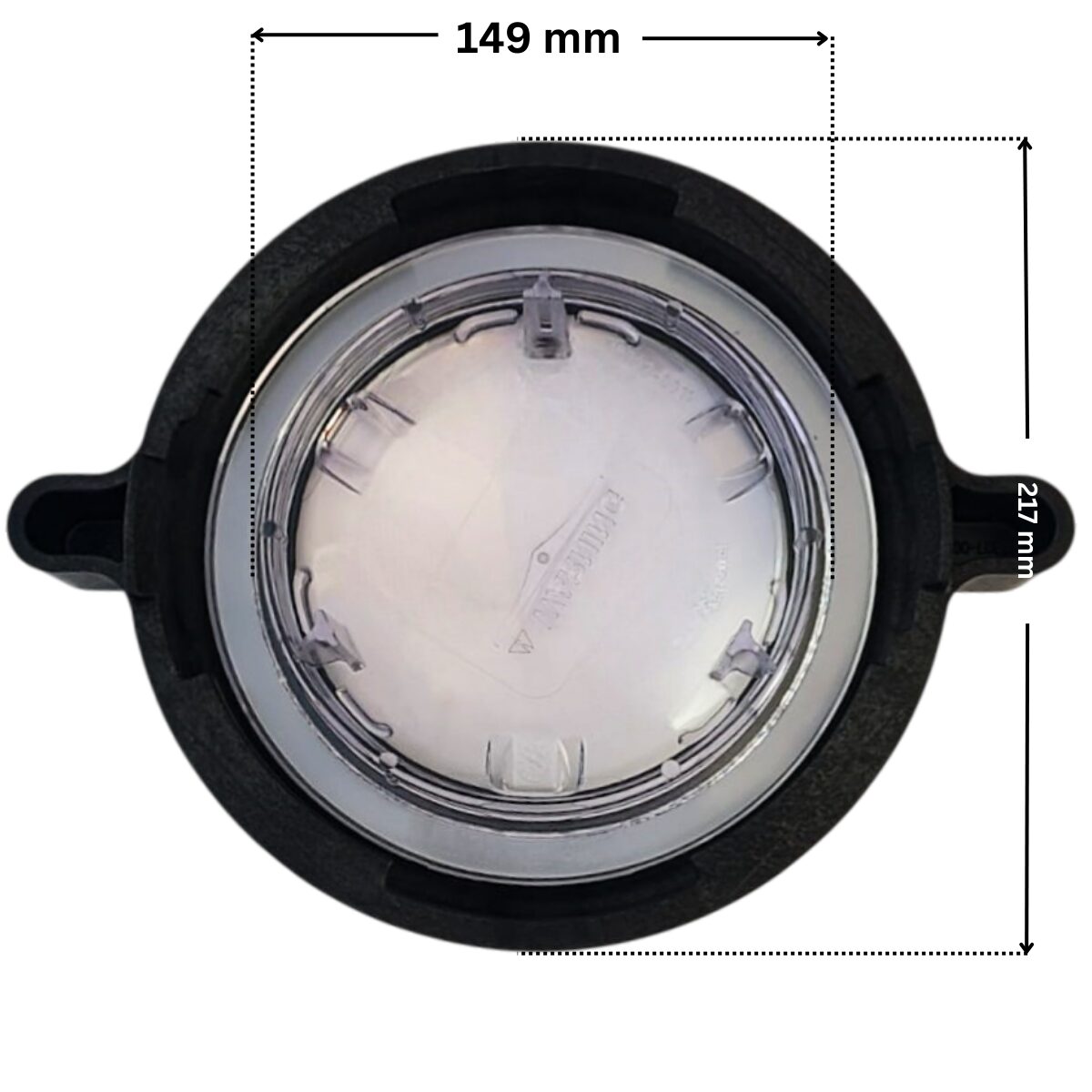 Coperchio e ghiera ricambio per pompa piscina Sta-Rite-5P6R Pentaire con quote dimensionali: diametro esterno 217 mm e diametro interno 149 mm.
