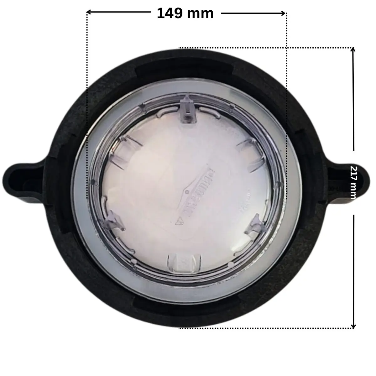 Coperchio e ghiera ricambio per pompa piscina Sta-Rite-5P6R Pentaire con quote dimensionali: diametro esterno 217 mm e diametro interno 149 mm.