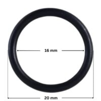Guarnizione viti fissaggio girante ricambio per pompa piscina Sena Astralpool con quote dimensionali: diametro esterno 20 mm e diametro interno 16 mm.