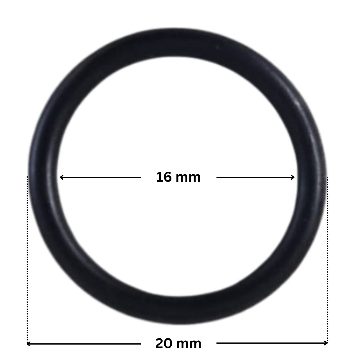 Guarnizione viti fissaggio girante ricambio per pompa piscina Sena Astralpool con quote dimensionali: diametro esterno 20 mm e diametro interno 16 mm.