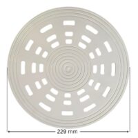 1215025_griglia_piatta_ricambio_per_scarico_di_fondo_per_piscine_rivestite_in_piastrelle_pools_misure_viste_da_sopra Griglia piatta, vista da sopra, ricambio per scarico di fondo per piscine rivestite in piastrelle Pool's. Nell'immagine viene riportata la misura del diametro esterno, che risulta essere 229 mm.