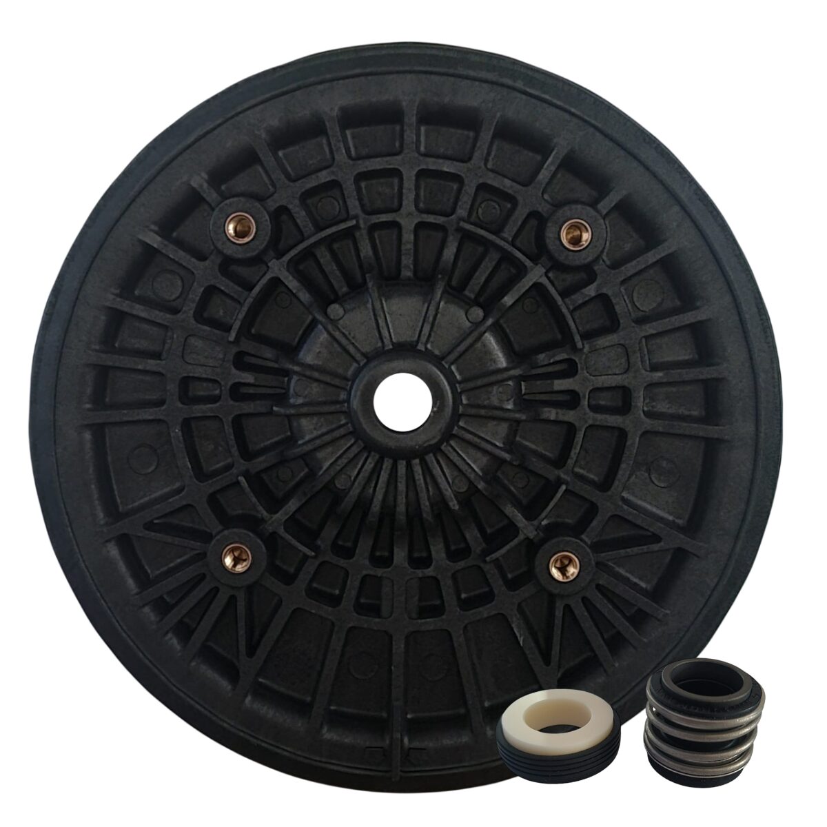 Kit composto da flangia motore e tenuta meccanica ricambio per pompe piscina Challenger Pentair per pompe con potenza da 2 Hp a 3 Hp.