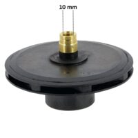 Vista frontale posteriore della girante ricambio per pompe piscina Max-Flo e Superpump Hayward con quote dimensionali: diametro interno del manicotto filettato 10 mm.