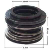 Vista laterale della parte in metallo della tenuta meccanica ricambio per pompe piscina Sta-Rite-5P2R e La Sta-Rite Pentair per pompe con produzione dopo Aprile 2009 con quote dimensionali: diametro esterno 31 mm, diametro interno 16 mm e altezza totale 20 mm.