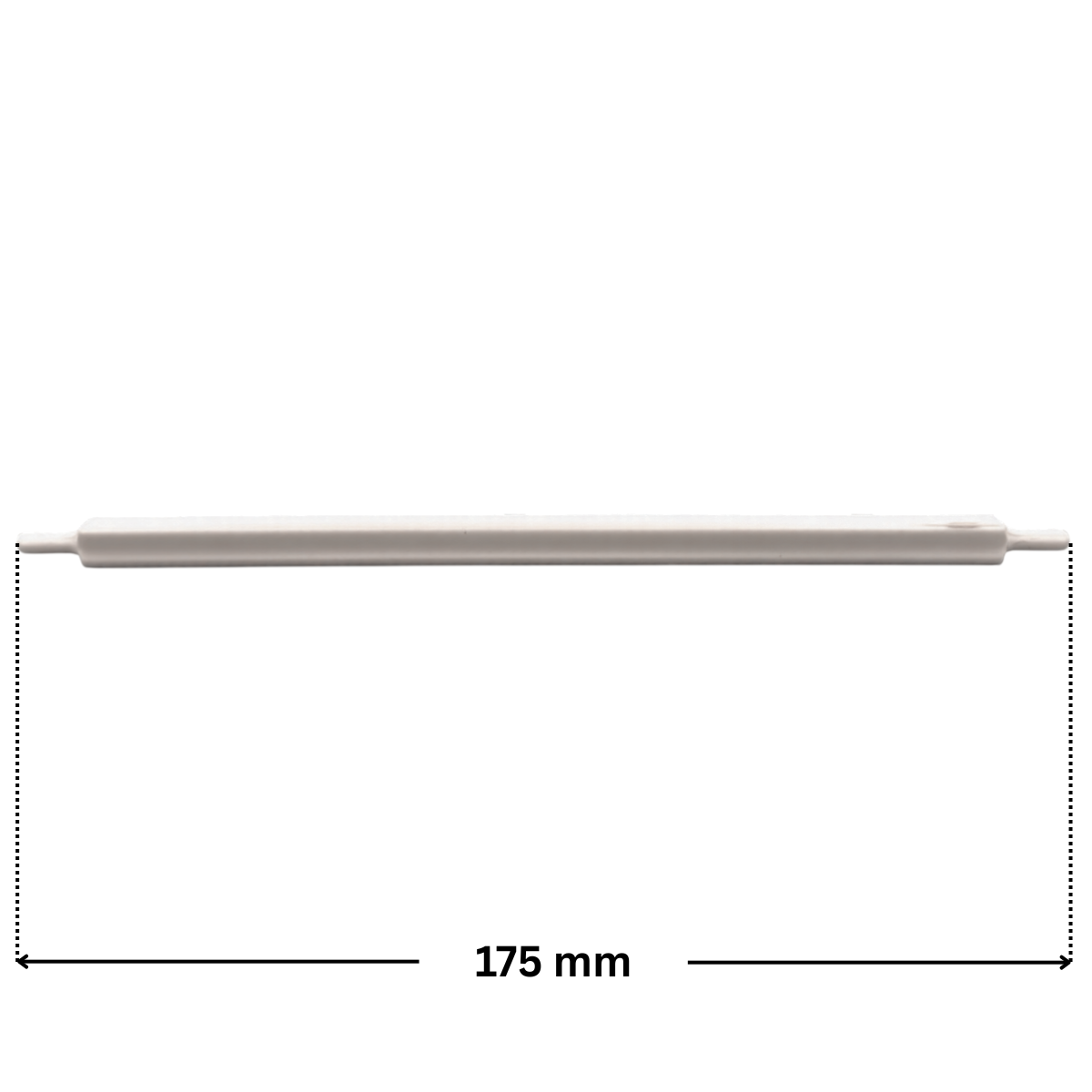 Vista frontale dell’asta del cestello ricambio per skimmer Classic Aquareva con quote dimensionali: lunghezza esterna totale 175 mm.