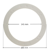 Guarnizione ricambio per scarico di fondo Weltico con quote dimensionali: diametro interno 141 mm, diametro esterno 185 mm