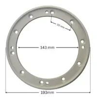 Flangia ricambio per scarico di fondo Weltico con quote dimensionali: diametro interno 143 mm, diametro esterno 193 mm, interasse fori fissaggio viti 50 mm