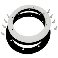 Kit ricambio completo per scarico di fondo BL211 Aquareva: flangia, due guarnizioni e set viti di fissaggio.