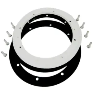 Kit ricambio completo per scarico di fondo BL211 Aquareva: flangia, due guarnizioni e set viti di fissaggio.