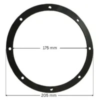 Guarnizione, ricambio per scarico di fondo diametro 200 mm Astralpool con quote dimensionali: diametro interno 175 mm e diametro esterno 205 mm.