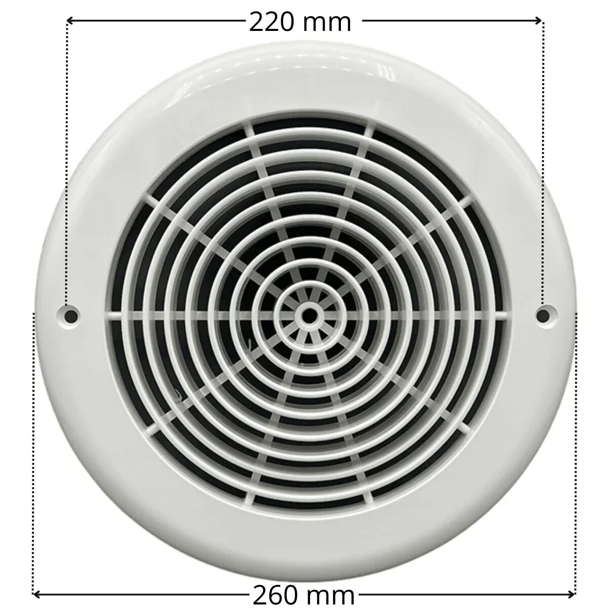 Griglia antivortice, ricambio per scarico di fondo Aqua con quote dimensionali: diametro esterno 260 mm e interasse fori fissaggio viti 220 mm