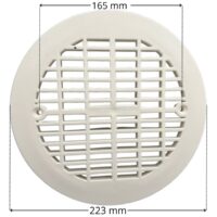 Griglia antivortice ,vista da sopra, ricambio per scarico di fondo diametro NORM Astralpool con quote dimensionali: diametro esterno 223 mm e interasse fori fissaggio viti 165 mm