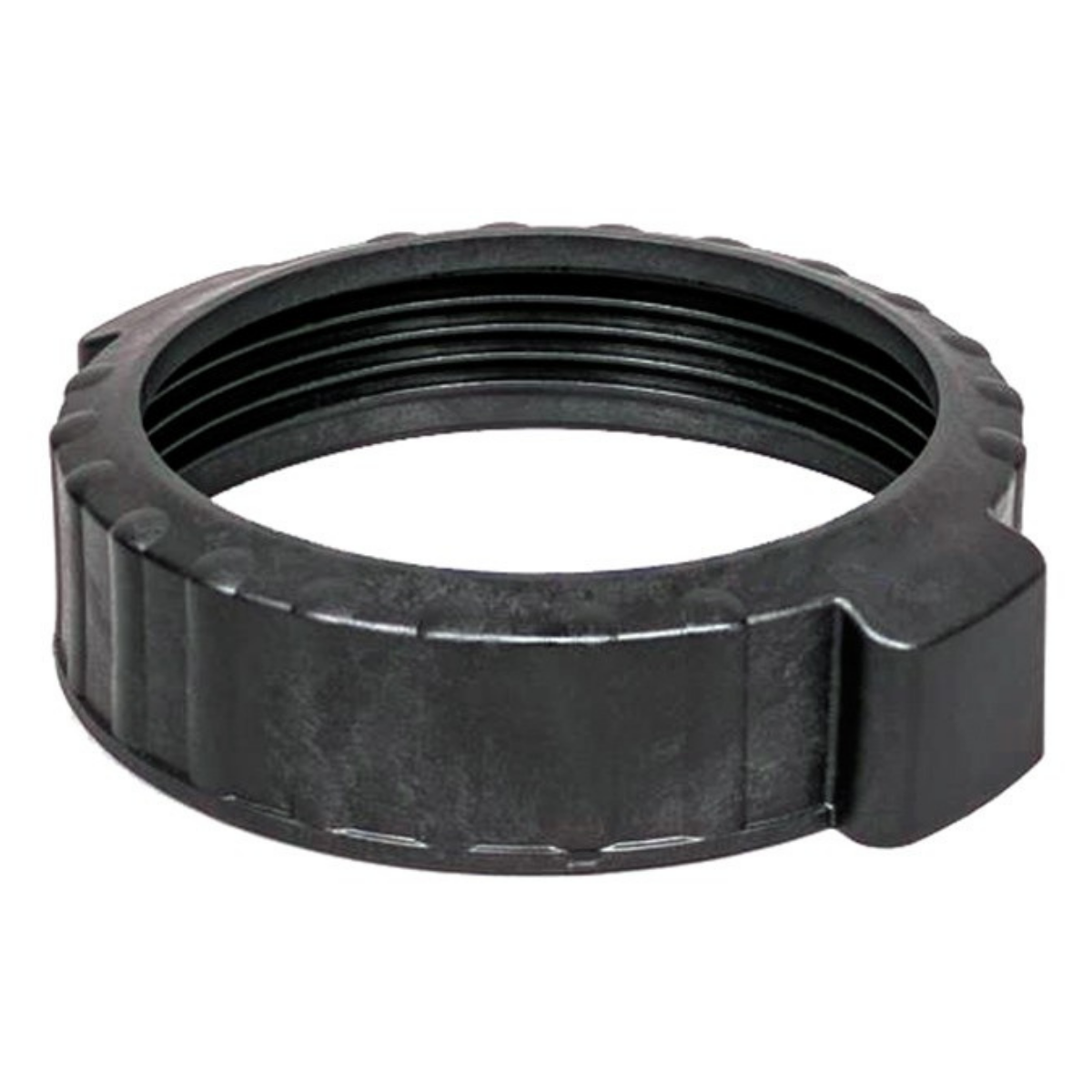 Nello sfondo bianco si nota un anello di serraggio di colore nero con delle strisce più definite su tutta la circonferenza dell'anello.