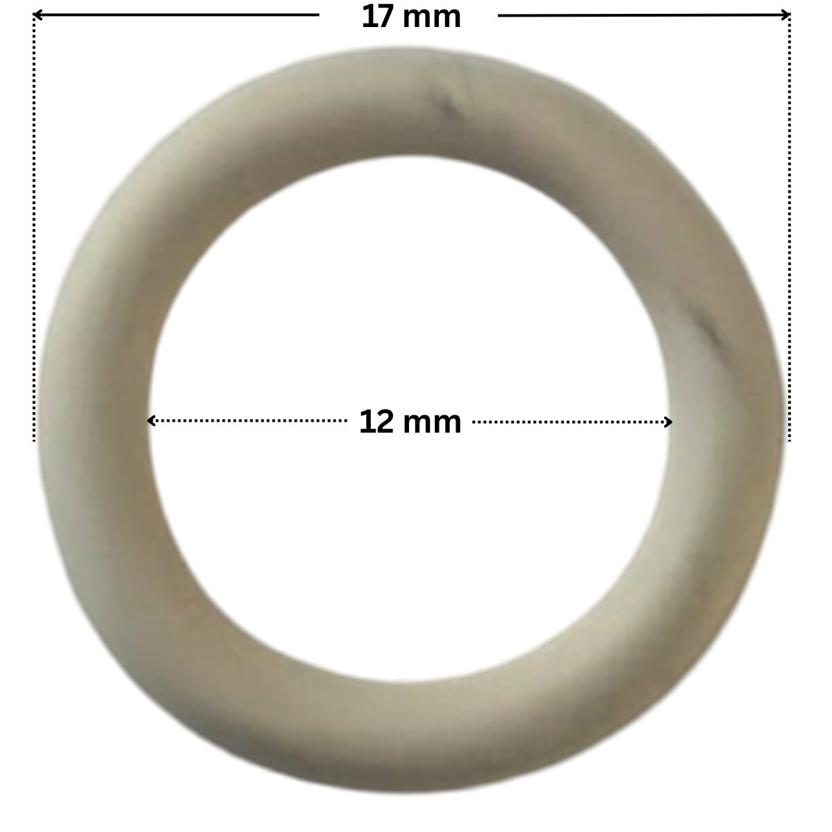 Guarnizione del tappo scarico ricambio per pompa piscina Challenger Pentair con quote dimensionali: diametro esterno 17 mm e diametro interno 12 mm.