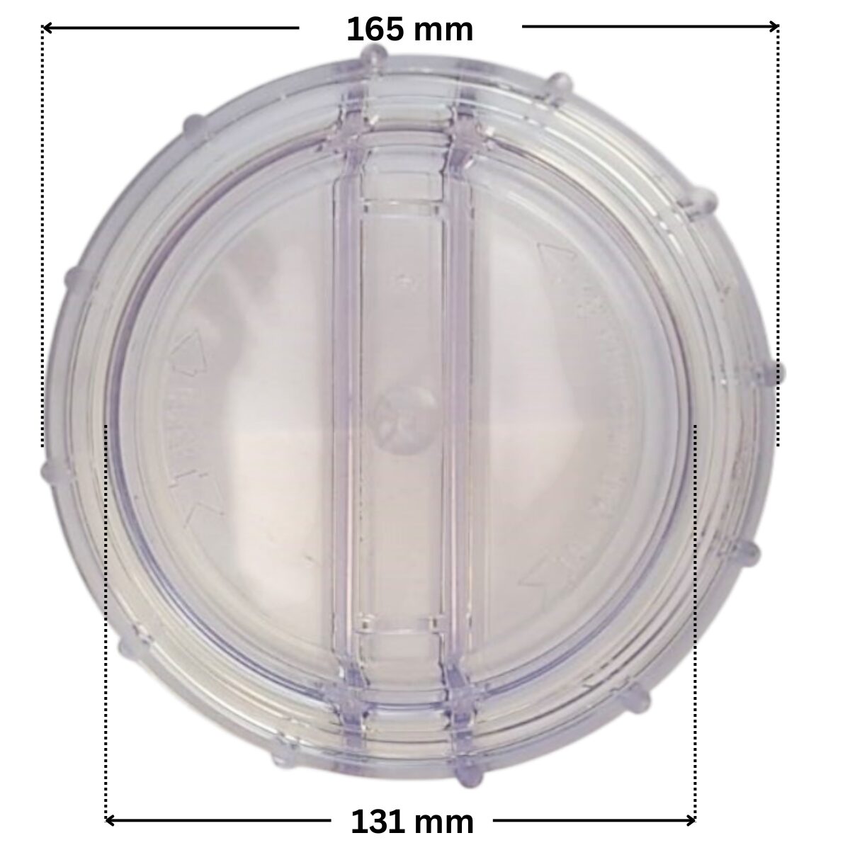 Coperchio ricambio per pompa piscina Nocchi Swimmey Pentair con quote dimensionali: diametro esterno 165 mm e diametro interno 131 mm.