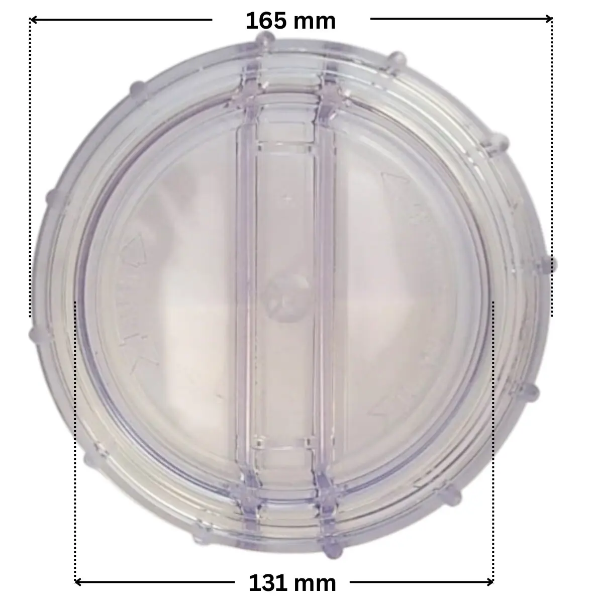 Coperchio ricambio per pompa piscina Nocchi Swimmey Pentair con quote dimensionali: diametro esterno 165 mm e diametro interno 131 mm.
