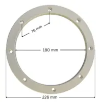 Flangia, ricambio per scarico di fondo Pool’s con quote dimensionali: diametro interno 180 mm, diametro esterno 226 mm e interasse fori fissaggio viti 76 mm