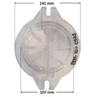 Coperchio ricambio per pompa piscina Optima Saci con quote dimensionali: diametro esterno 141 mm e diametro interno 107 mm.