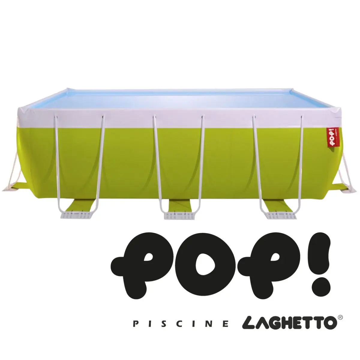 Piscina fuori terra Laghetto POP! colore verde. Presente il marchio POP!Piscine Laghetto – a Fluidra company