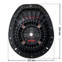 Vista posteriore frontale della flangia motore ricambio per pompa piscina Columbia Astralpool con quote dimensionali: diametro esterno 371 mm, lunghezza totale esterno 325 mm, interasse delle viti 92 mm, diametro interno del foro centrale 18 mm