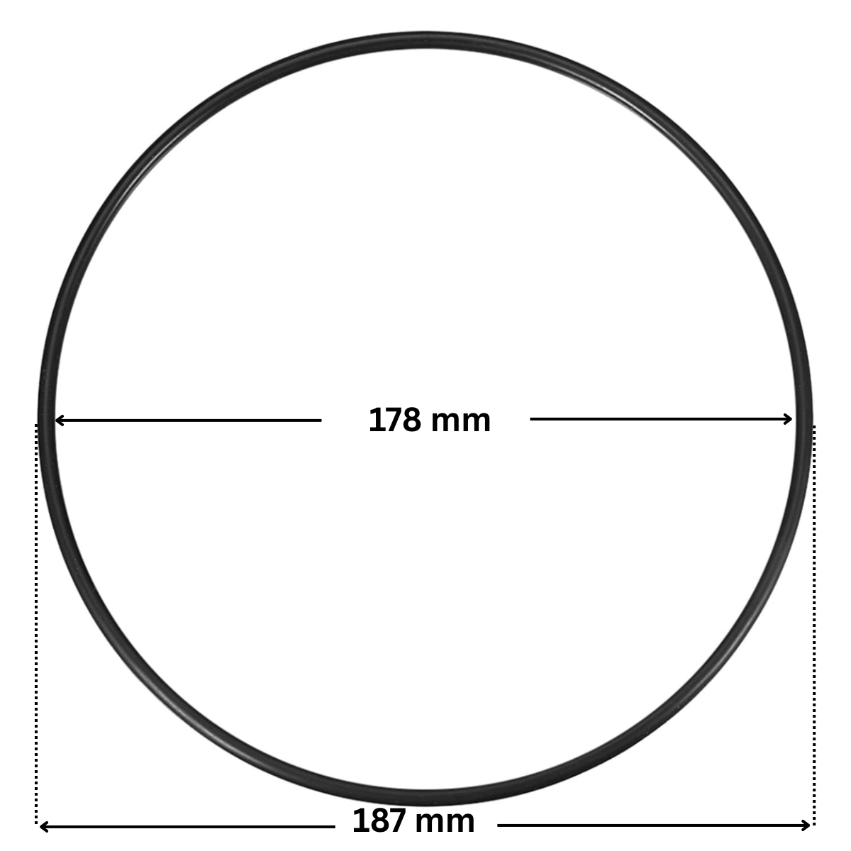 Guarnizione corpo prefiltro ricambio per pompa piscina Discovery Astralpool con quote dimensionali: diametro interno 178 mm e diametro esterno 187 mm.