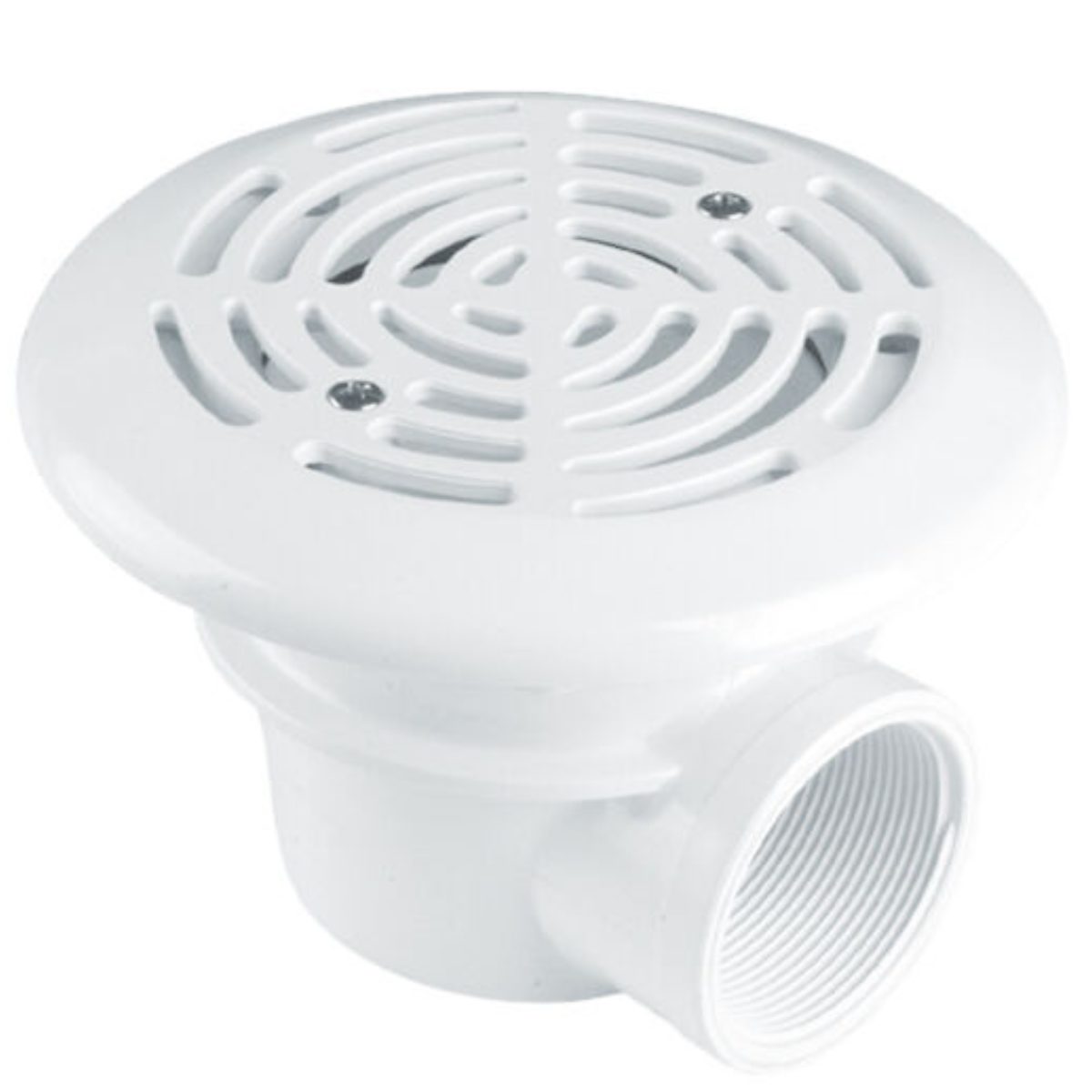 27814 Scarico di fondo MINI per piscine in cemento armato o pannelli acciaio con rivestimento Liner o PVC Astralpool Immagine che mostra uno scarico di fondo per piscina installato sulla superficie del fondo, con il sistema progettato per raccogliere e dirigere l'acqua verso il sistema di filtrazione, mantenendo l'acqua della piscina pulita e priva di detriti.