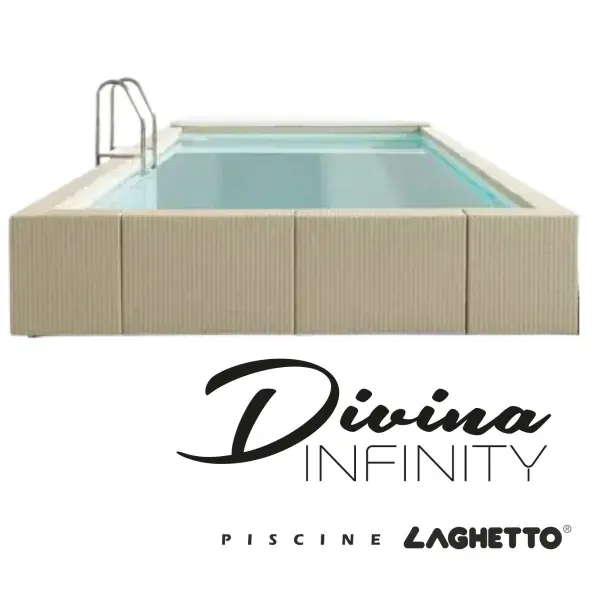 Piscina Laghetto Divina Infinity piscina a sfioro seminterrata con scaletta e cuscino, colore rivestimento bianco