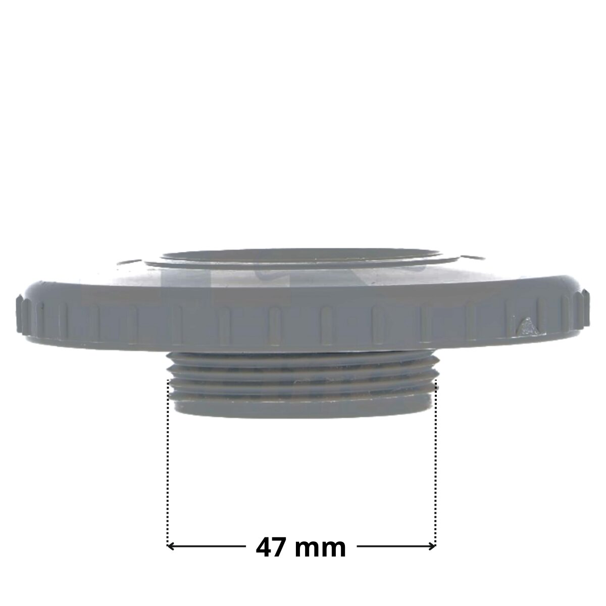 Copriflangia vista di lato, ricambio per bocchetta a parete Cofies con quote dimensionali : diametro filettatura posteriore 47 mm