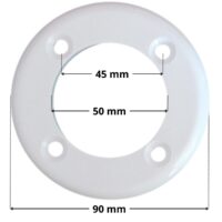 Flangia ricambio per bocchetta a parete SP1411E19D e SP1411ELL19D Hayward con quote dimensionali: diametro esterno 115,60 mm, diametro interno 46,60 mm interasse fori per viti di fissaggio 36,35 mm