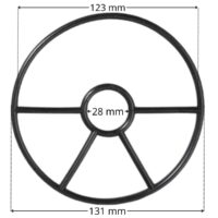Guarnizione a raggio, ricambio per valvola selettrice Top da 1 pollice e mezzo Astralpool con quote dimensionali: diametro esterno 131 mm, diametro interno 123 mm e diametro foro centrale 28 mm.