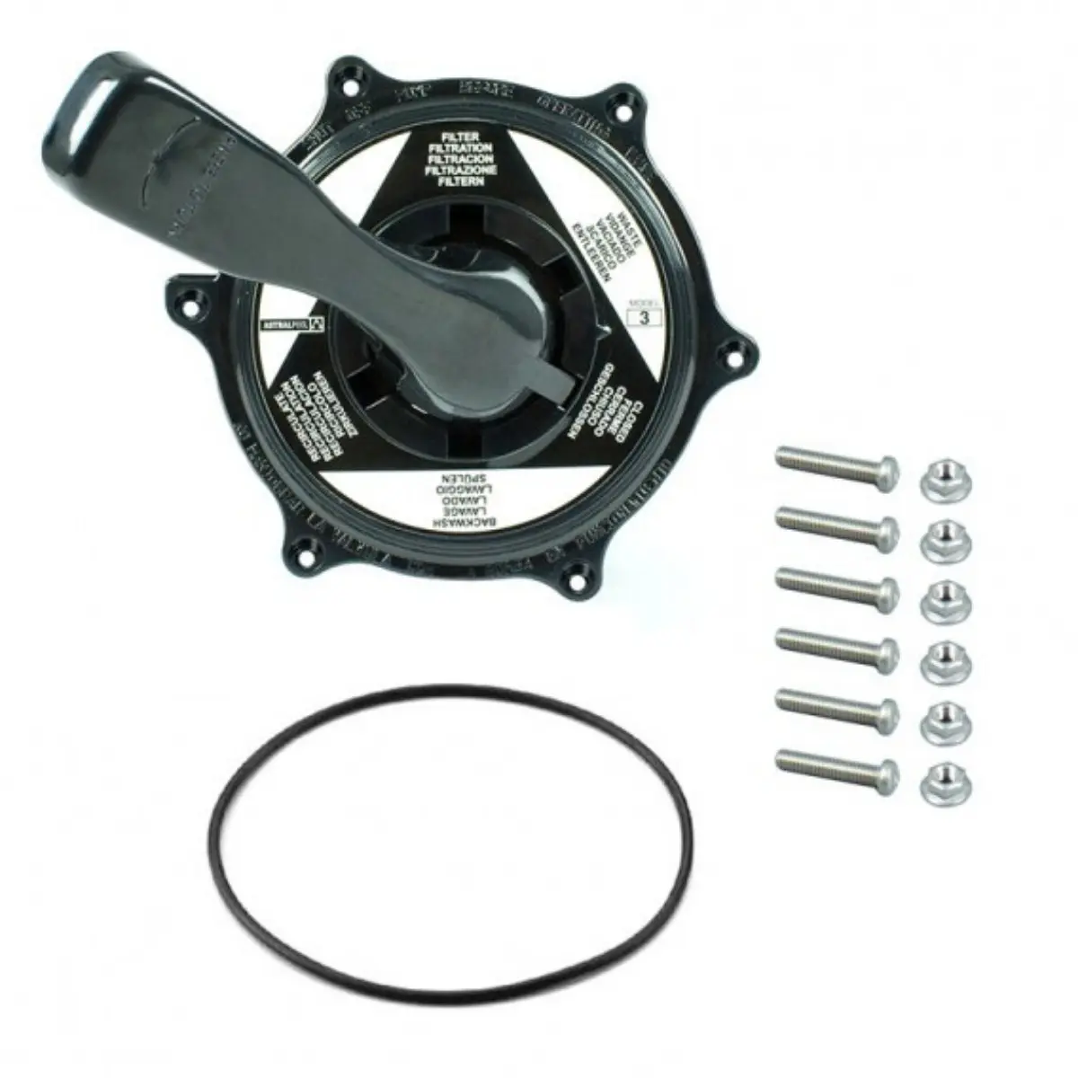 Kit coperchio superiore con viti di fissaggio e guarnizione completo, ricambio per valvola selettrice side da 1 pollice e mezzo Astralpool