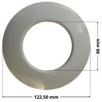 Copriflangia ricambio per bocchetta a pavimento Aqua con quote dimensionali: diametro esterno 122,50 mm e diametro interno 66 mm