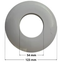 Copriflangia ricambio per bocchetta a pavimento BCN03 Astralpool con quote dimensionali: diametro esterno 123 mm, diametro interno 54 mm.