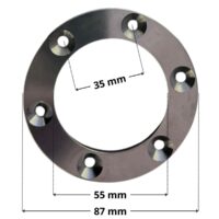 Flangia ricambio per bocchetta a pavimento BCN03 Astralpool con quote dimensionali: diametro esterno 87 mm, diametro interno 55 mm, interasse fori 35 mm.