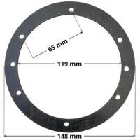 Guarnizione, ricambio per bocchetta a pavimento per piscine prefabbricate Astralpool con quote dimensionali: diametro esterno 148 mm, diametro interno 119 mm, interasse fori 65 mm