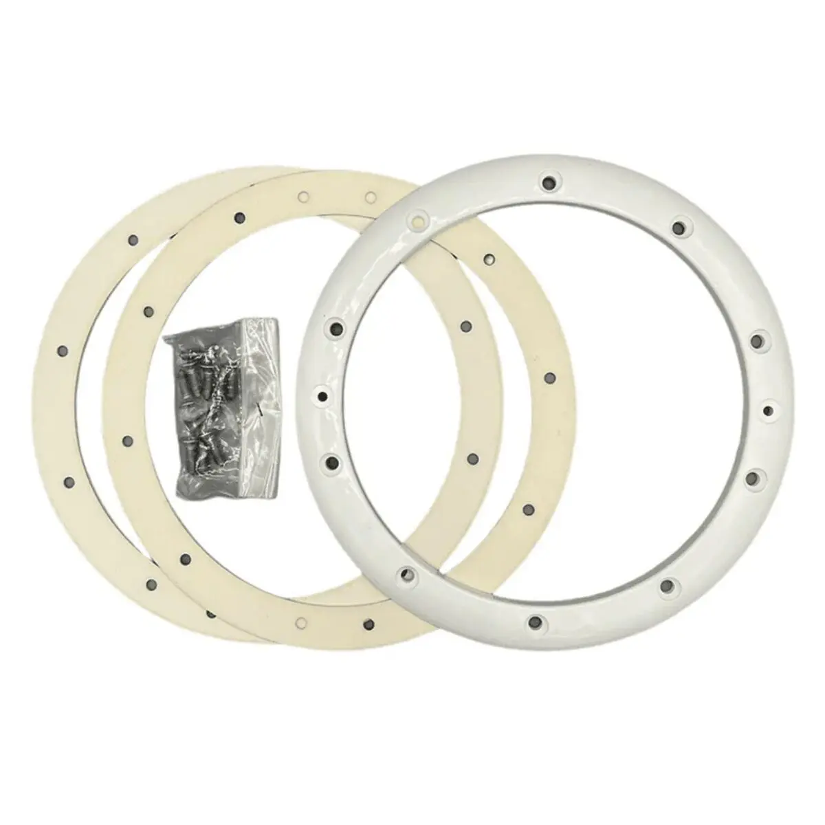 Kit ricambio completo per scarico di fondo Aqua: flangia, due guarnizioni e set viti di fissaggio