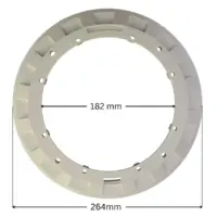 Flangia, vista da sopra, ricambio per scarico di fondo BL311 Aquareva con quote dimensionali: diametro interno 182 mm e diametro esterno 264 mm.