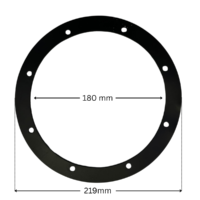 Guarnizione, ricambio per scarico di fondo BL311 Aquareva con quote dimensionali: diametro interno 180 mm e diametro interno 219 mm.