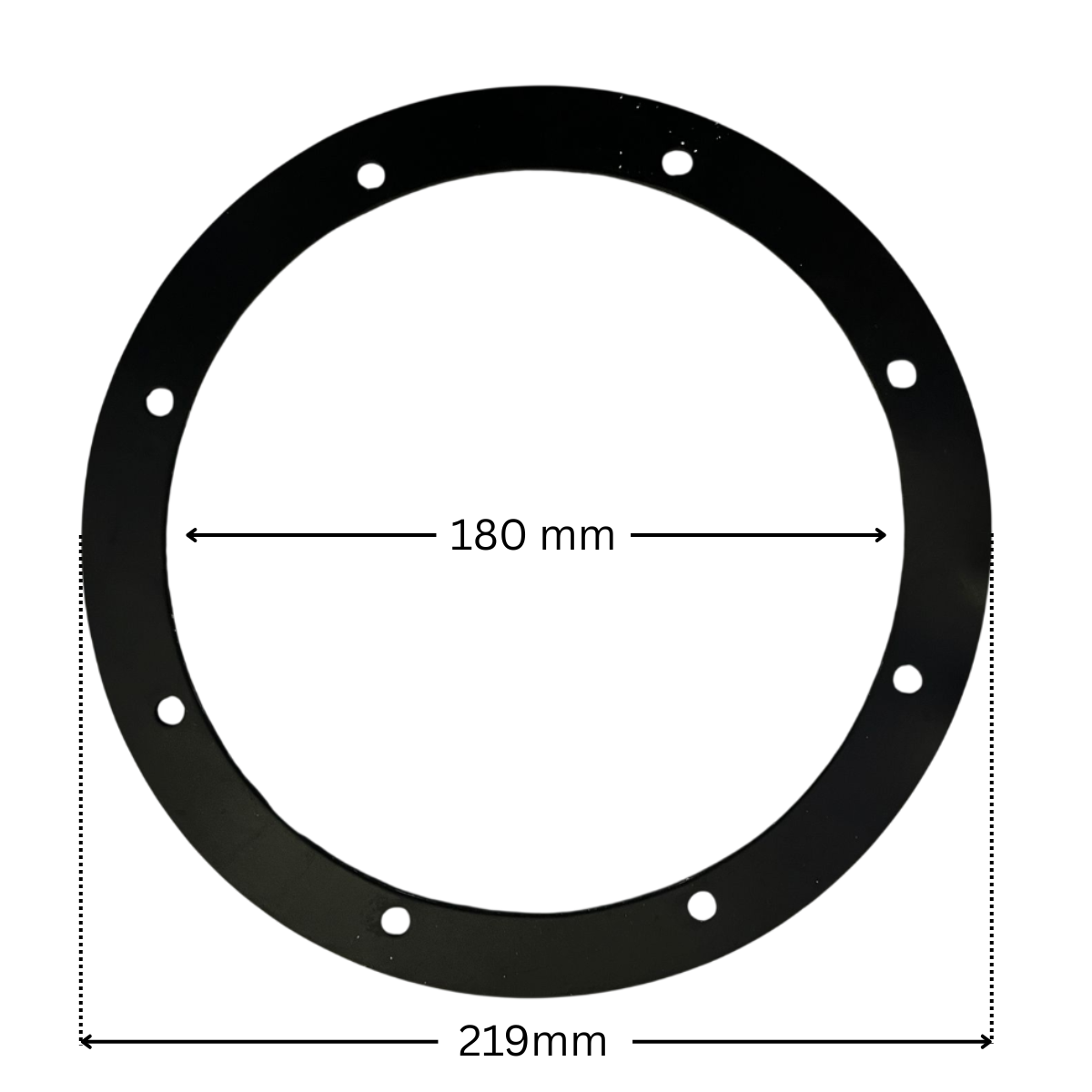 Guarnizione, ricambio per scarico di fondo BL311 Aquareva con quote dimensionali: diametro interno 180 mm e diametro interno 219 mm.