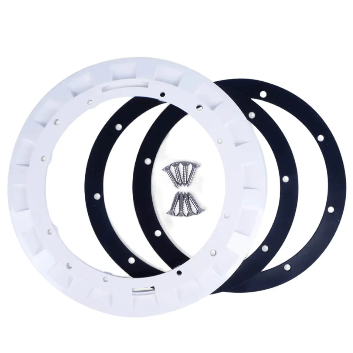 Kit ricambio completo per scarico di fondo Aquareva modello BL311: flangia, due guarnizioni e set viti di fissaggio.