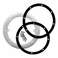 Kit ricambio completo per scarico di fondo diametro 210 mm Astralpool: flangia, due guarnizioni e set viti di fissaggio.