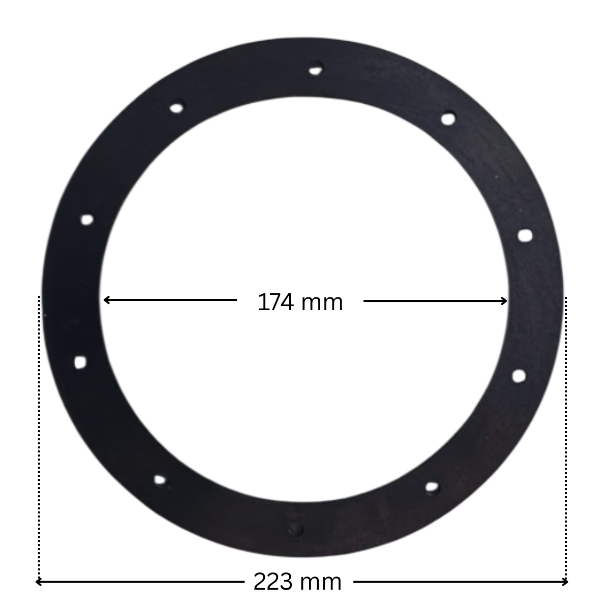Guarnizione, ricambio per scarico di fondo diametro 290 mm Astralpool con quote dimensionali: diametro interno 174 mm e diametro esterno 223 mm