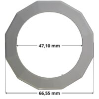 Ghiera fissaggio sfera ricambio per bocchetta a parete vecchio modello Pool's con quote dimesionali: diametro esterno 66,55 mm, diametro foro centrale 47,10 mm