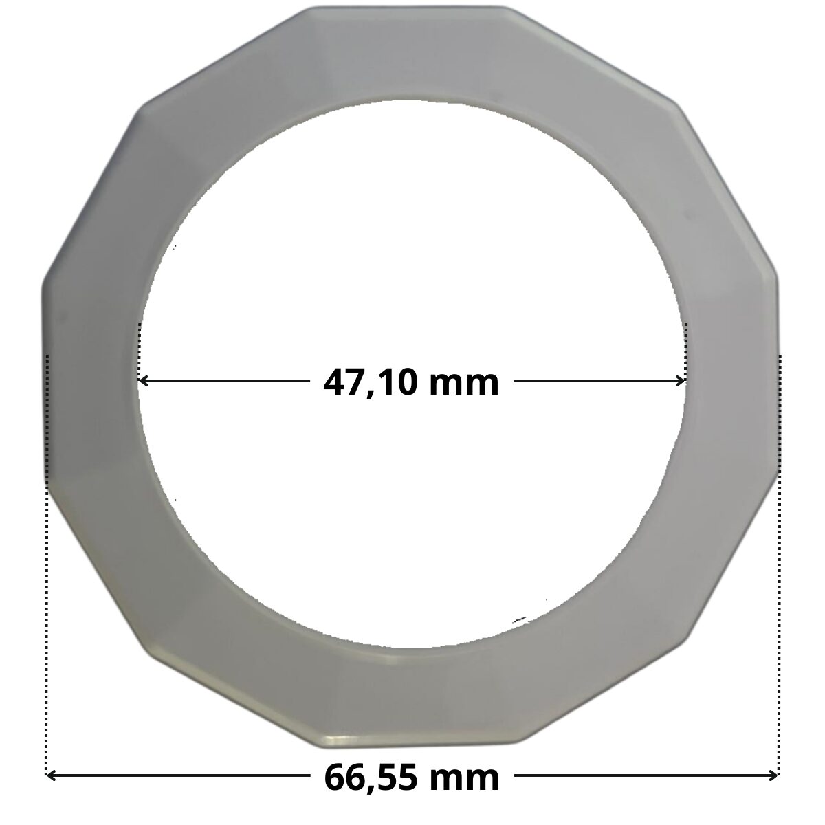 Ghiera fissaggio sfera ricambio per bocchetta a parete vecchio modello Pool's con quote dimesionali: diametro esterno 66,55 mm, diametro foro centrale 47,10 mm