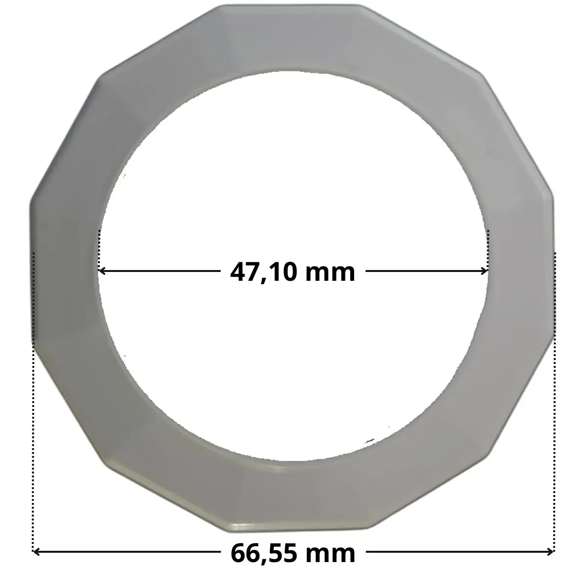 Ghiera fissaggio sfera ricambio per bocchetta a parete vecchio modello Pool's con quote dimesionali: diametro esterno 66,55 mm, diametro foro centrale 47,10 mm