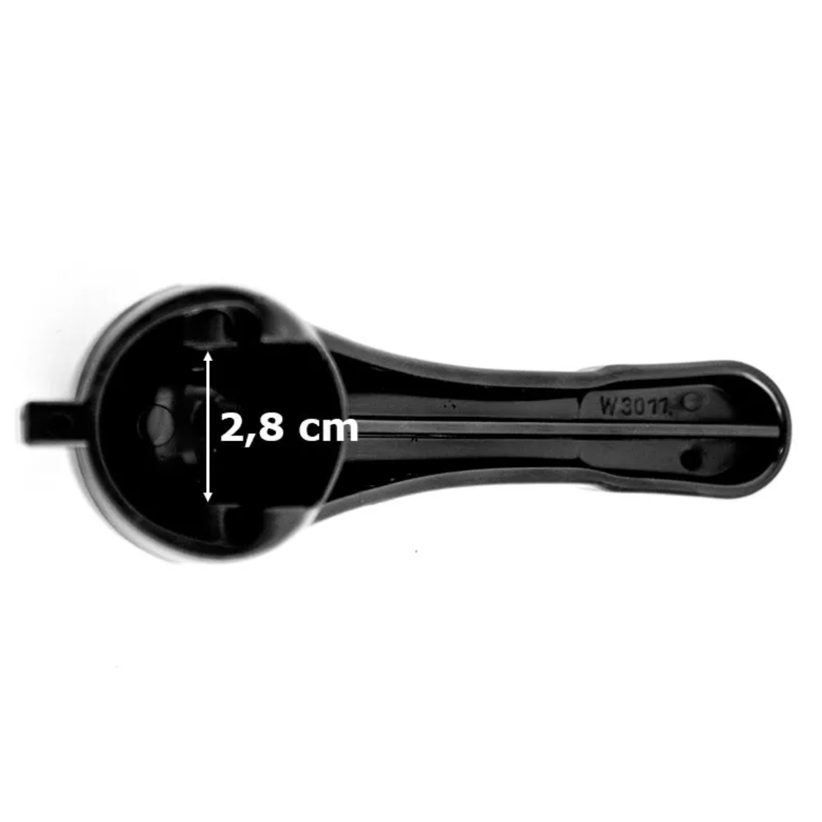 Maniglia, vista da sotto, ricambio per valvola selettrice Side Praher con quote dimensionali: spazio per innesto nel distributore 2,8 cm