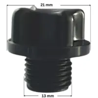 Tappo scarico ricambio per valvola selettrice Top e Side da 1 pollice e mezzo e Side da 2 pollici Astralpool con quote dimanesionali: diametro esterno della filettatura 13 mm e diametro esterno del tappo 21 mm.