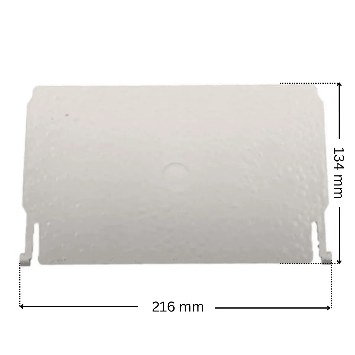 Battente ricambio per skimmer HD100 Certikin con quote dimensionali: altezza 134 mm, larghezza perni ancoraggio 216 mm