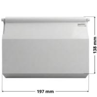 Battente ricambio per skimmer SP1082, SP1084 Hayward con indicazione delle dimensioni: larghezza 197 mm e altezza 138 mm. Il battente è di forma rettangolare ha perni di aggancio alla base incorporati.